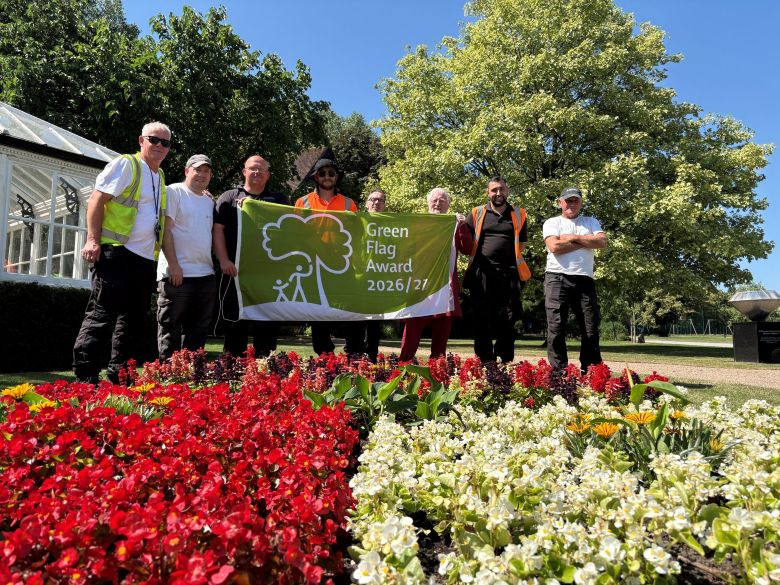 Cllr Martin Stone with members of the Council's street scene team in Queen's Park