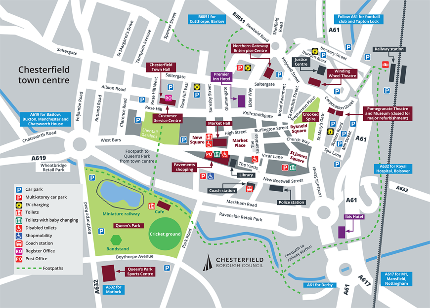 Map of Chesterfield Town Centre