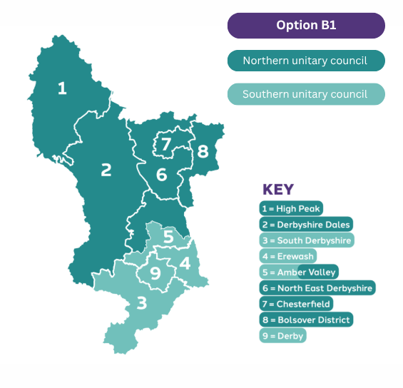 A map representing the geographic split of the new unitary councils