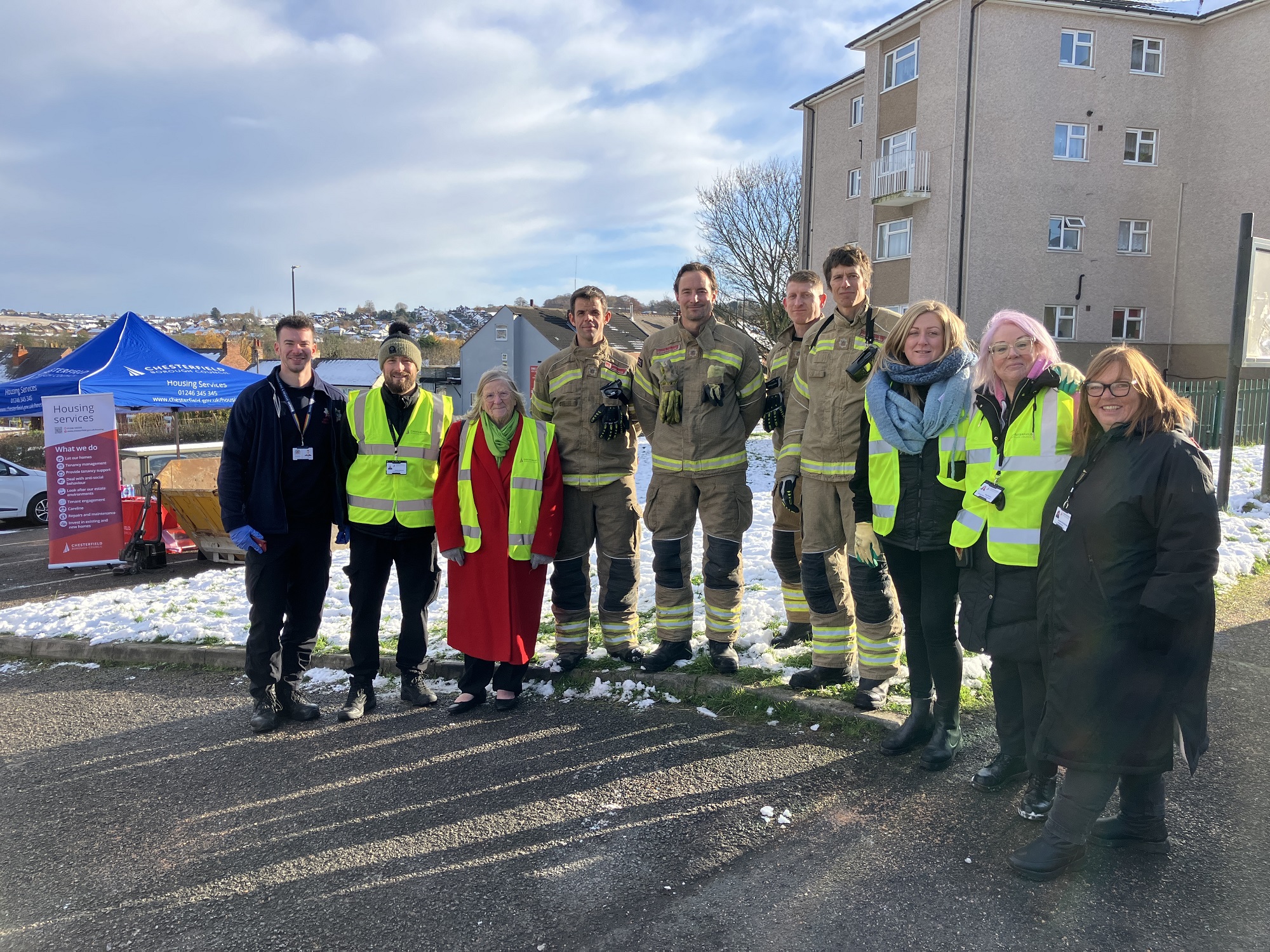 Representatives from Chesterfield Borough Council and Derbyshire Fire & Rescue Service at Flamsteed