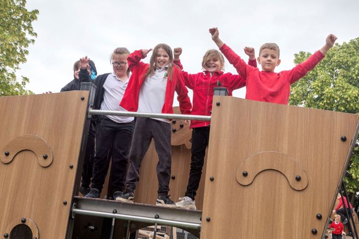 Pupils from Staveley Junior School were the first to play on the new equipment