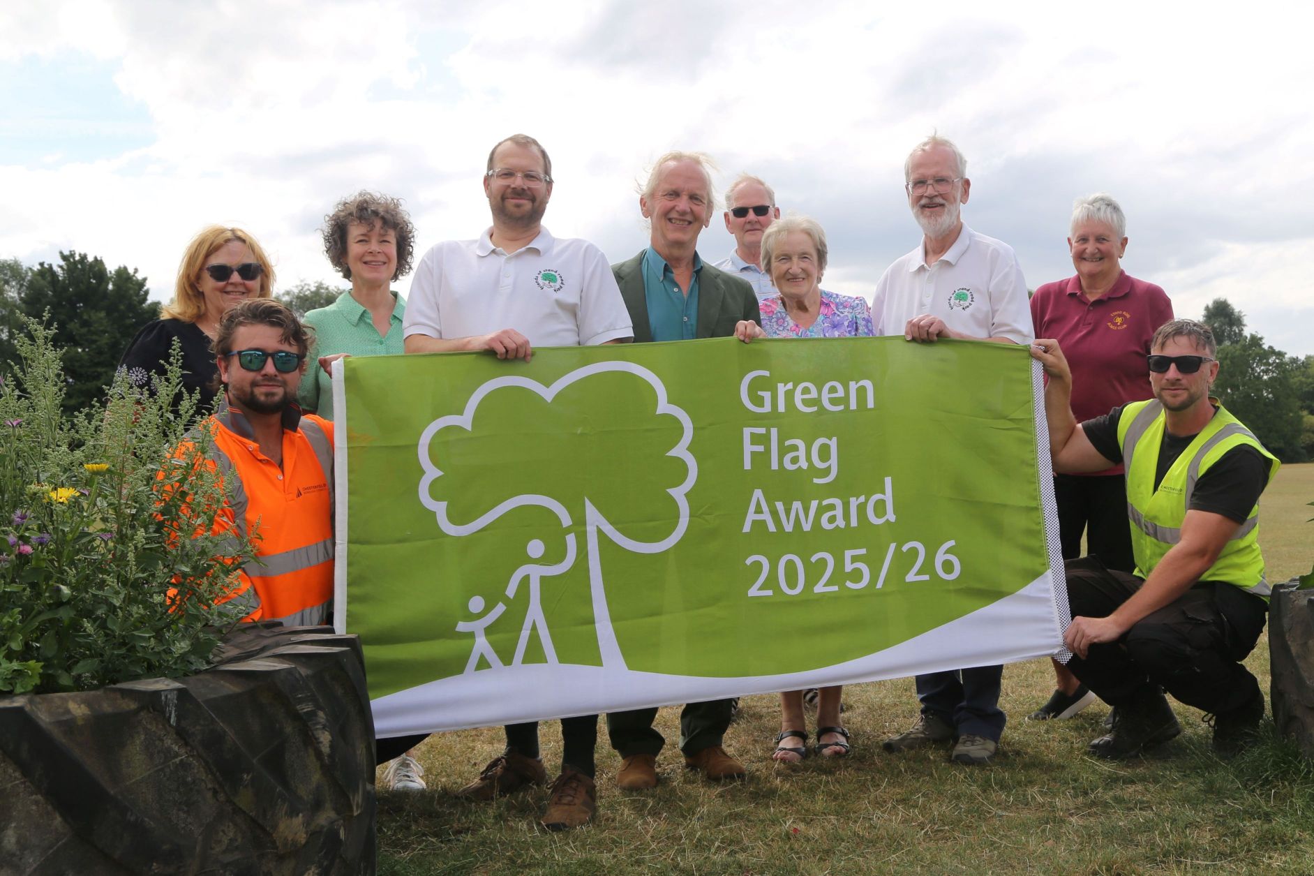 Councillor Steve Lismore with staff from Chesterfield Borough Council and representatives from the friends of Stand Road Park