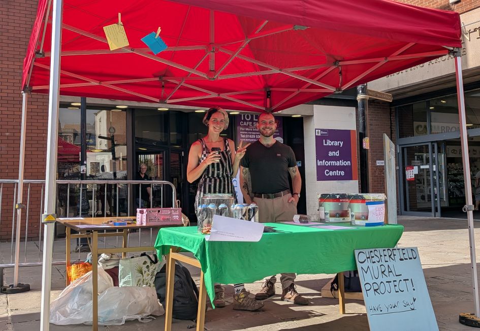 Artist Peachzz at mural project event in Chesterfield town centre